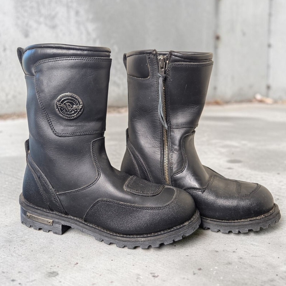 Milwaukee Leather MBM9070 Mens Black Leather Motorcycle Biker Boots Size 10